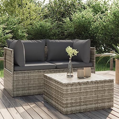 Revera 3-teiliges Gartensofa-Set mit Kissen aus Polyrattan Grau von Revera