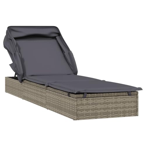 vidaXL Sonnenliege mit Faltdach Grau 213x63x97 cm Poly Rattan von vidaXL