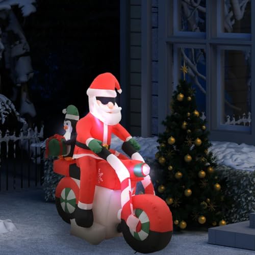 Weihnachtsmann aufblasbar auf Motorrad LED IP44 160 cm von Revera