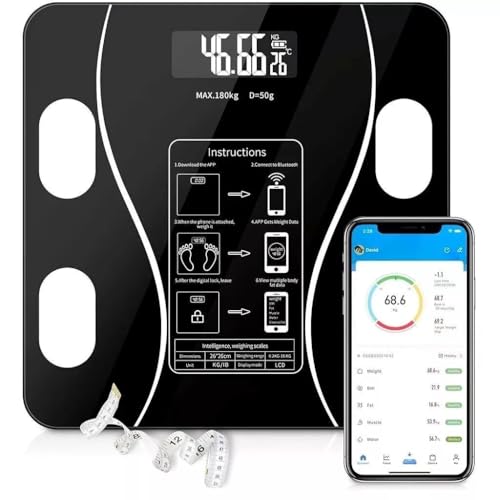 Digitale Körperwaage mit Bluetooth und APP-Anbindung, LCD-Display, 180 kg Maximalgewicht Digitale Körperwaage mit Bluetooth und APP-Anbindung, LCD-Display, 180 kg Maximalgewicht von Revinta