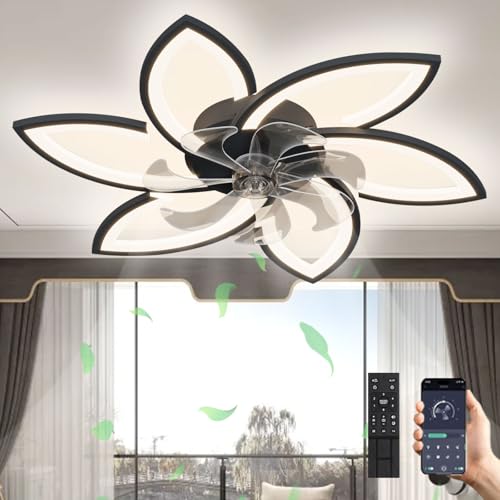 LED Deckenventilator Mit Beleuchtung, 66W Dimmbar (3000K-6000K) Deckenleuchte Mit Ventilator, Leise Reversibel Deckenventilator Mit Lampe Für Wohnzimmer Schlafzimmer Esszimmer Schwarz,6 Köpfe 78x15cm von Revneey