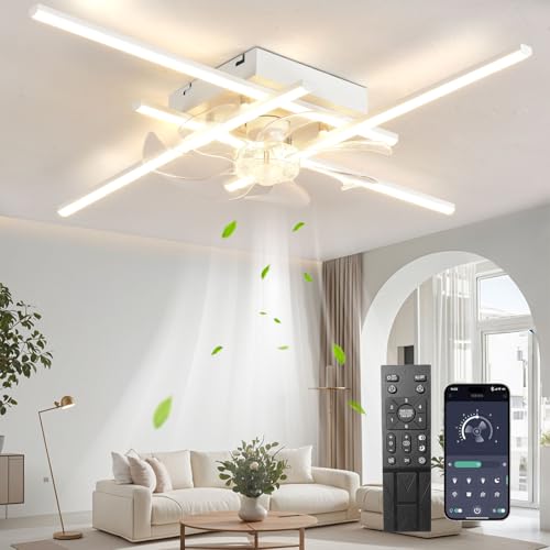 LED Deckenventilator Mit Beleuchtung 39W deckenlampe mit ventilator Leise Reversibel lampe mit ventilator 3 Farbtemperatur 6 Geschwindigkeiten deckenventilator mit licht Für Schlafzimmer Wohnzimmer von Revneey