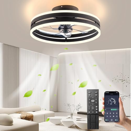 Leise Deckenventilator Mit Beleuchtung 72W Dimmbare Deckenleuchte Mit Fernbedienung Und APP 6 Geschwindigkeiten Lampe Mit Ventilator Timer Deckenventilatoren Schlafzimmer Wohnzimmer Licht Schwarz,50cm von Revneey