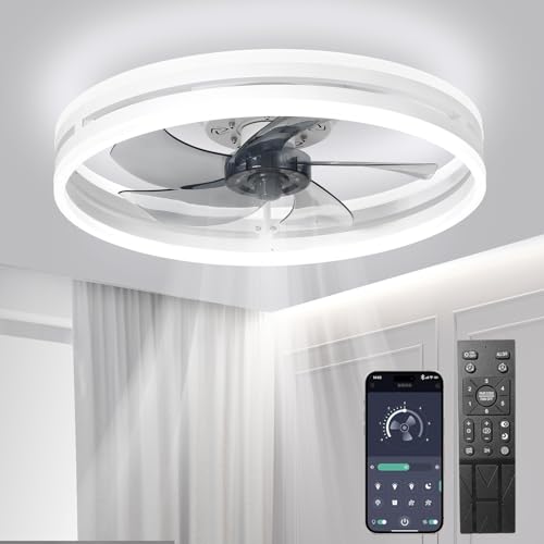 Leise Deckenventilator Mit Beleuchtung 72W Dimmbare Deckenleuchte Mit Fernbedienung Und APP 6 Geschwindigkeiten Lampe Mit Ventilator Timer Deckenventilatoren Schlafzimmer Wohnzimmer Licht (Weiß,50cm) von Revneey