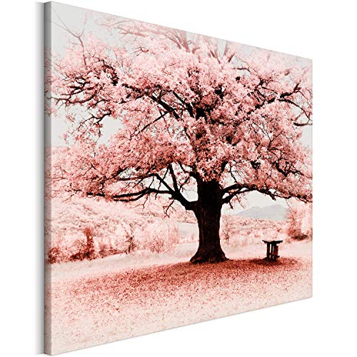 Revolio 40x30 cm Leinwandbild Wandbilder Wohnzimmer Modern Kunstdruck Design Wanddekoration Deko Bild auf Leinwand Bilder 1 Teilig - Baum Bank rosa pink braun von Revolio