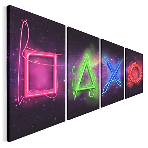 Revolio Leinwandbild Wandbilder Wohnzimmer Modern Kunstdruck Wanddekoration Deko Mehrteilige Leinwand Bilder 4 Teilig TYP C, 120 x 40 cm - Spielkonsole Gamer Game Spielerzimmer von Revolio