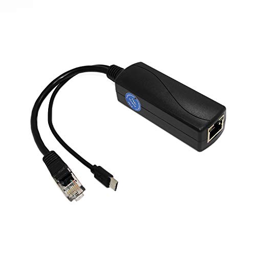 Gigabit Micro USB PoE Splitter 5V 2,4A, IEEE 802.3af Standard für Raspberry Pi 3B, Google WiFi, Tablets, Dropcam Power Over Ethernet USB Splitter Adapter (USB0502G Schwarz) von Revotech