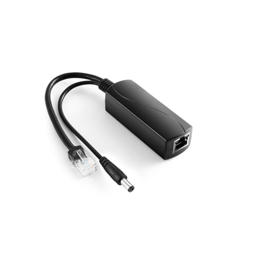 REVODATA Gigabit PoE Splitter 12V/2A DC5.5 * 2.5mm Stecker, 48V PoE auf DC 12V/2A Ausgang, Kompatibel DC 5,5 * 2,1 mm, IEEE802.3af/at 10/100/1000Mbps, Aktiver PoE-Adapter Plug & Play (PS5712TG-25) von Revotech