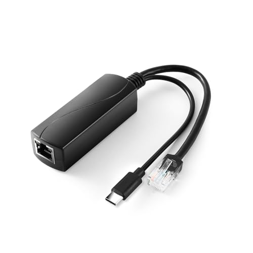 Revotech Typ C Aktiver PoE Splitter, 48V PoE auf USB C 5V/2.4A Adaptiver Ausgang, 10/100Mbps Kompatibel mit IEEE802.3af/at, PoE Splitter Adapter für USB C Geräte/Pi 4B/4B+ (TYPEC0502) von Revotech