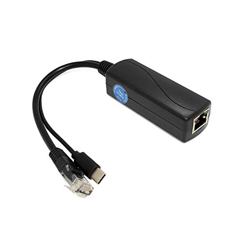 Revotech Typ C Aktiver PoE Splitter, 48V PoE auf USB C 5V/3A Adaptiver Ausgang, 10/100Mbps Kompatibel mit IEEE802.3af/at, PoE Splitter Adapter für USB C Geräte/Pi 4B/4B+ (TYPEC0503) von Revotech