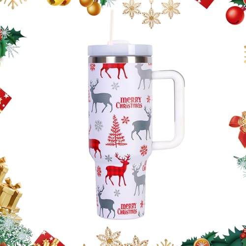 40oz Weihnachten Thermobecher mit Strohhalm und Deckel, Edelstahl Vakuum Isolierbecher, Tragbare Auto Becher mit Griff, Kaffeebecher to Go, Auslaufsicher Trinkbecher für Heißer und Kalter (A) von RevpoltIQ