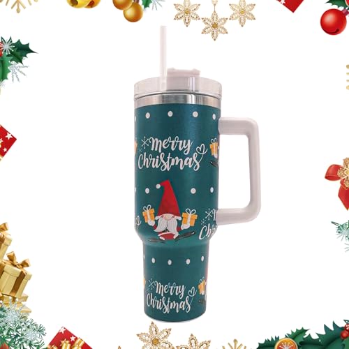 40oz Weihnachten Thermobecher mit Strohhalm und Deckel, Edelstahl Vakuum Isolierbecher, Tragbare Auto Becher mit Griff, Kaffeebecher to Go, Auslaufsicher Trinkbecher für Heißer und Kalter (D) von RevpoltIQ