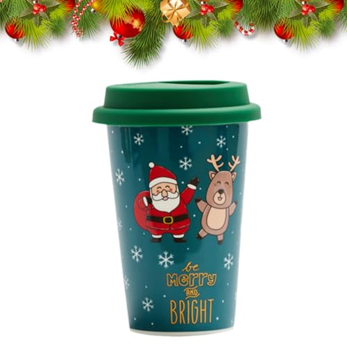 RevpoltIQ Weihnachten Kaffeetasse mit Deckel 450ml Santa Clause Kaffeebecher Becher Kaffee Teegläser Trinkgläser Kaffeeg verschiedene Motive (Grüner Weihnachtsmann) von RevpoltIQ