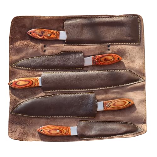 Rewon Gear küchenmesser set - 5 teilig profi kochmesser set - Messerset - santoku messer - Damastmesser - küchenmesser aus Edelstahl - Holzgriff von Rewon Gear