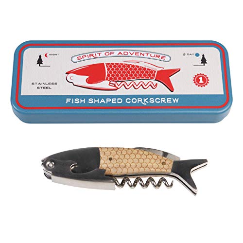 Rex London Fischförmiger Korkenzieher/Kellnermesser/Flaschenöffner im Retro Stil aus Edelstahl von Rex London