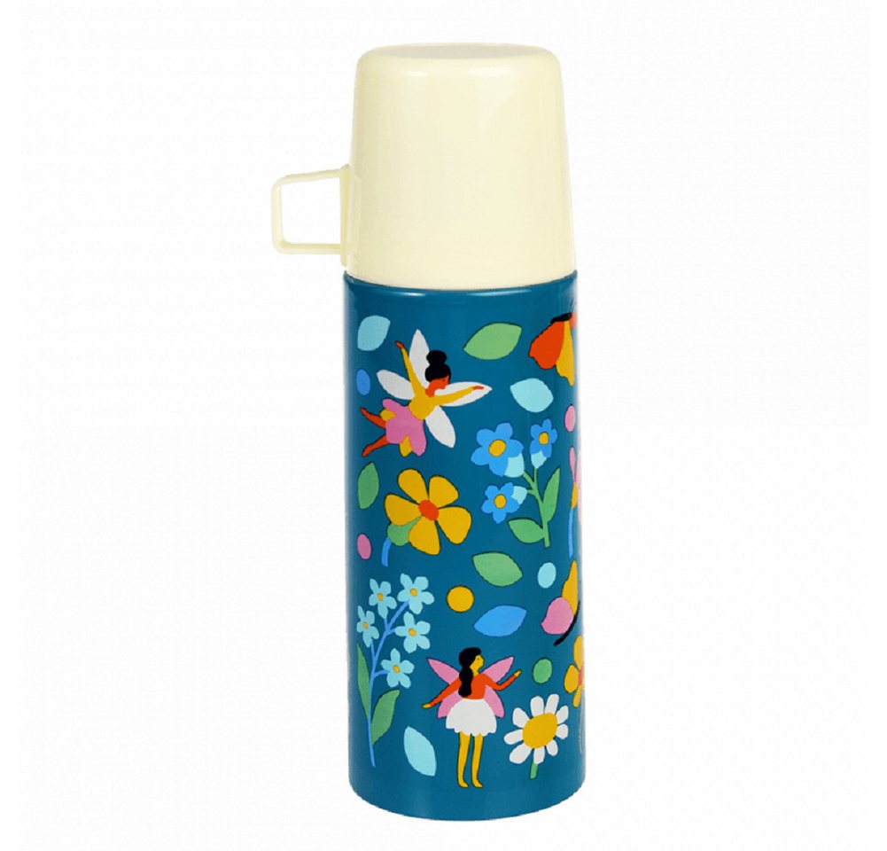 Rex London Isolierflasche Fairies in the Garden mit Kunststoff Becher, Edelstahl Thermoskanne, für 350 ml, Auslaufsicher - Druckknopf-Verschluss, Fee von Rex London