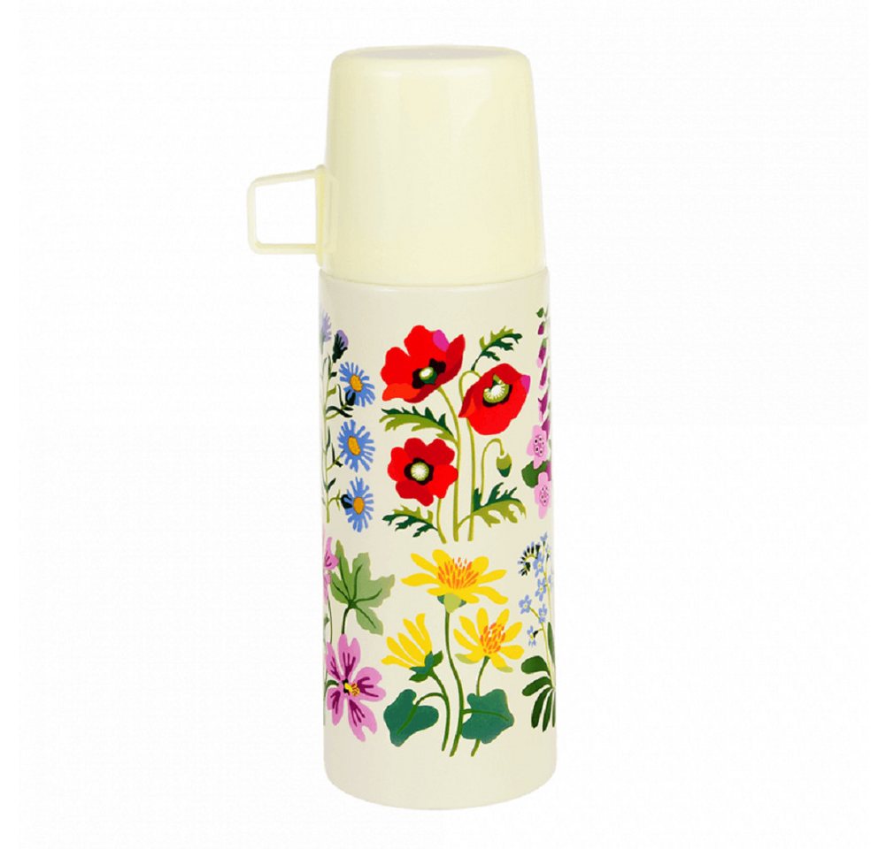 Rex London Isolierflasche Wild Flowers mit Kunststoff Becher, Edelstahl Thermoskanne, für 350 ml, Auslaufsicher - Druckknopf-Verschluss von Rex London