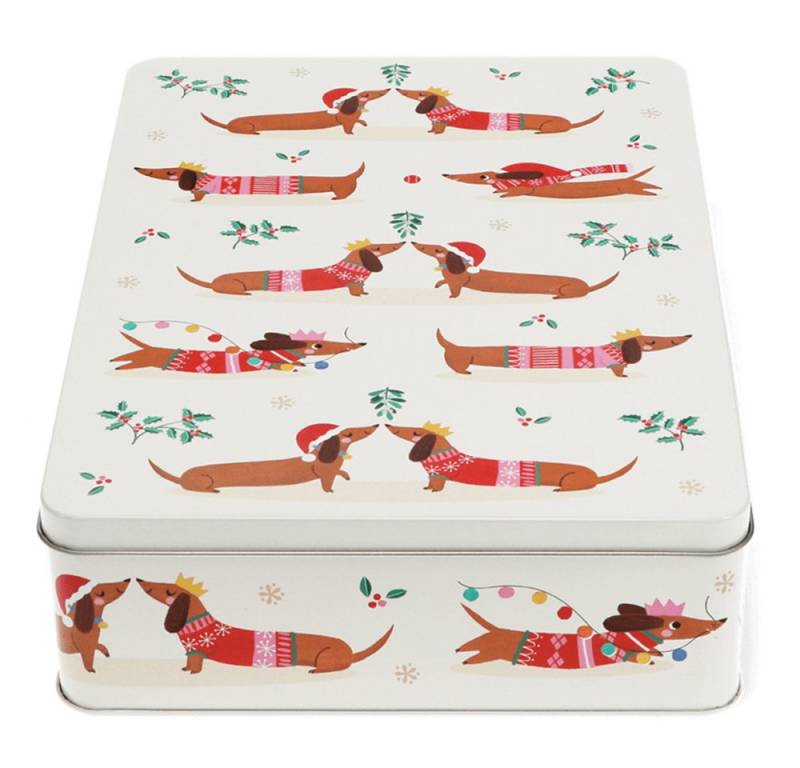 Rex London Keksdose Sausage Dog - Festlicher Dackel Dose square, Metall, (rechteckig, 1-tlg., mit Deckel), ca.27 x 19 x 6,5 cm von Rex London