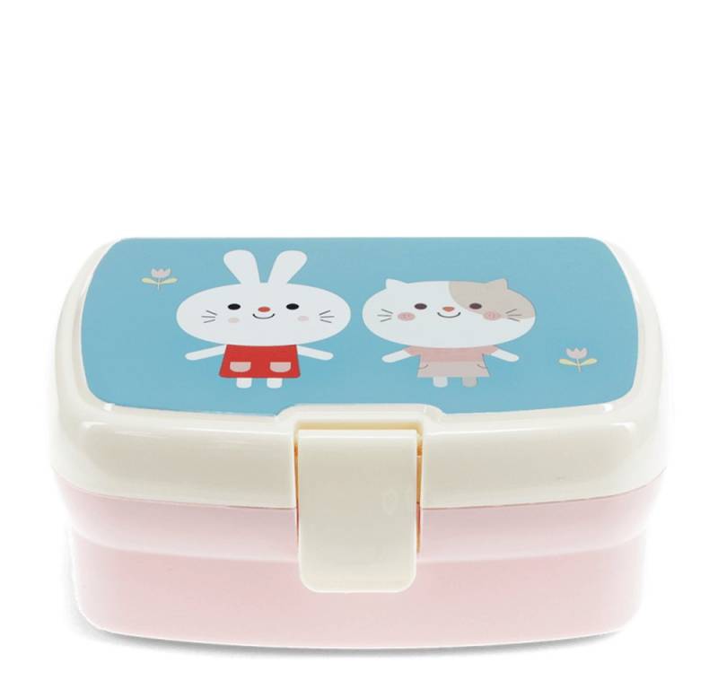 Rex London Lunchbox Lottie and Friends, Kunststoff, (mit Clipverschluss, 2-tlg., ca. 17 x 13 x 7,5 cm), Hase-& Katzen-Motiv, Snack Obst Behälter Dose Box von Rex London