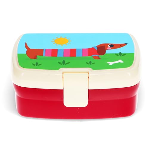 Rex London Lunchbox Sausage Dog Dackel mit herausnehmbaren Fach Snack Obst Behälter Dose Box Kunststoff von Rex London