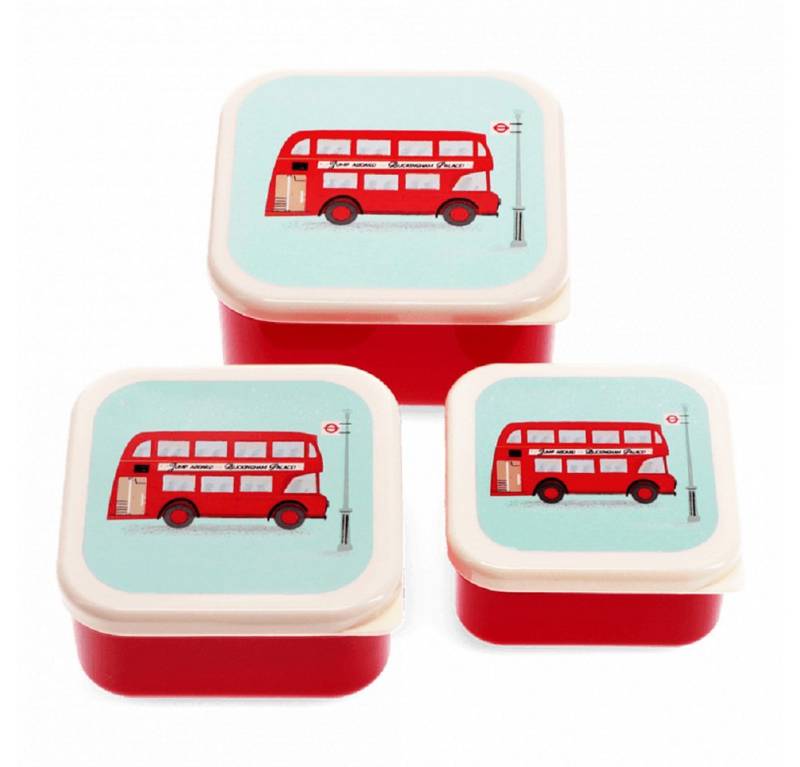 Rex London Lunchbox Snack Box 3er-Set London Routemaster Bus Doppeldecker, Kunststoff, BPA frei, (Set, 3-tlg., ca. 11,5 x 11,5 x 5,5 cm (große Box), jede Box passt genau in den größeren Behälter von Rex London