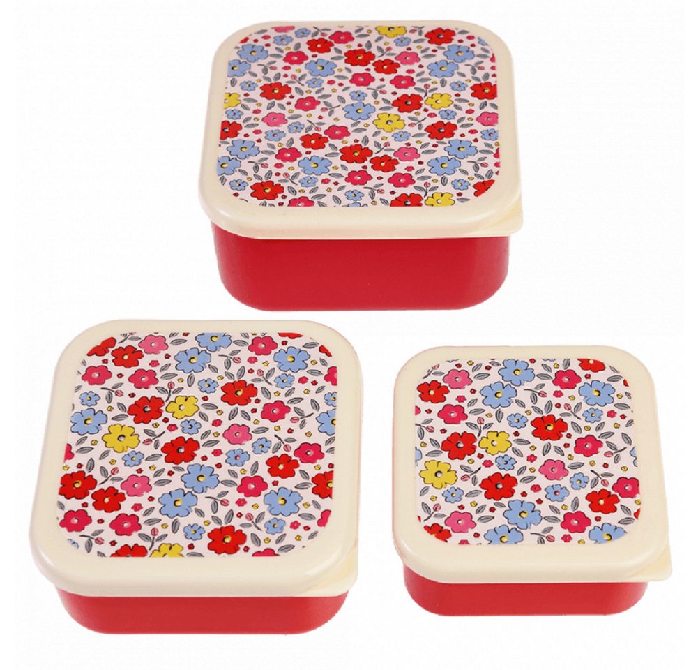 Rex London Lunchbox Snack Box 3er Set Tilde Blumen Blüten, Kunststoff, BPA-frei, (Set, 3-tlg., ca. 11,5 x 11,5 x 5,5 cm (große Box), jede Box mit eigenem Design, passt genau in den größeren Behälter von Rex London