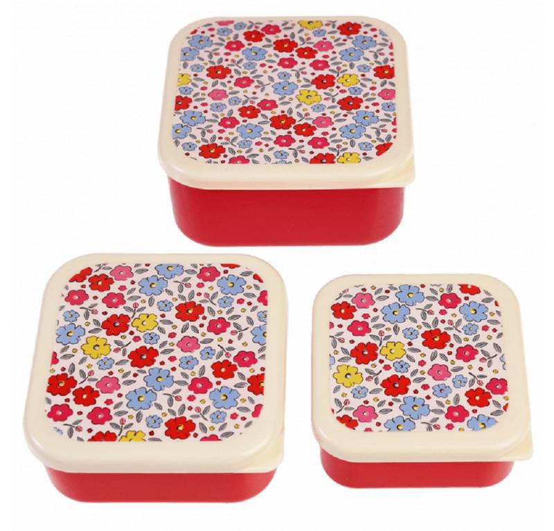 Rex London Lunchbox Snack Box 3er Set Tilde Blumen Blüten, Kunststoff, BPA-frei, (Set, 3-tlg., ca. 11,5 x 11,5 x 5,5 cm (große Box), jede Box mit eigenem Design, passt genau in den größeren Behälter von Rex London