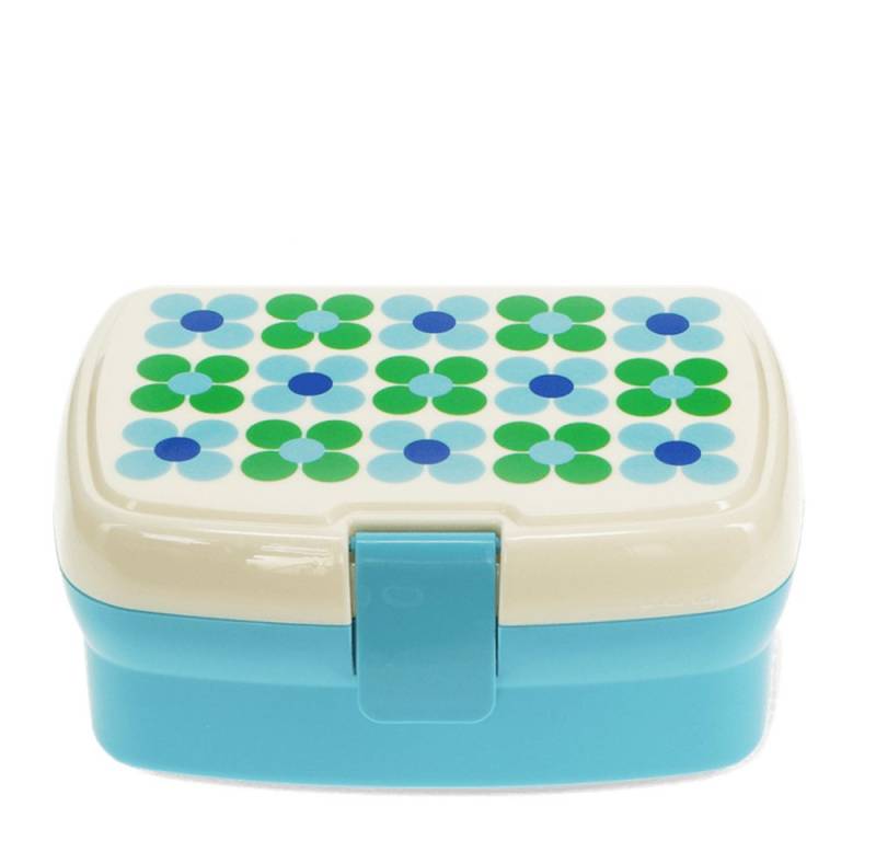 Rex London Lunchbox mit herausnehmbaren Fach Daisy Blau-Grün, Kunststoff, BPA-frei, (mit Clipverschluss, 2-tlg., ca. 17 x 13 x 7,5 cm), Gänseblümchen-Motiv, Snack Obst Behälter Dose Box von Rex London