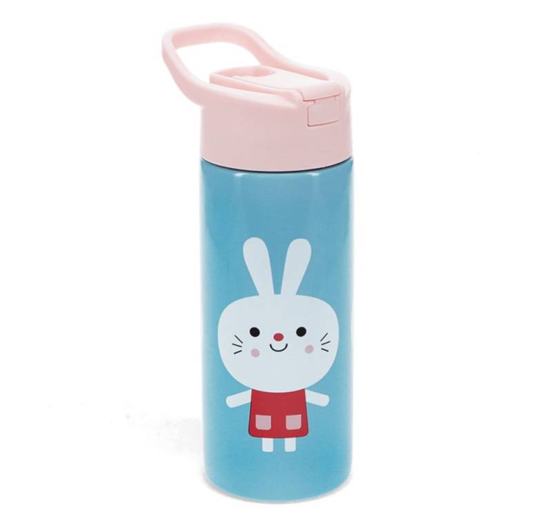 Rex London Trinkflasche aus Edelstahl mit Druckknopfdeckel Trinkhalm Tragegriff, ca. 8,8 x 6,7 x 19,2 cm, für ca. 500 ml von Rex London