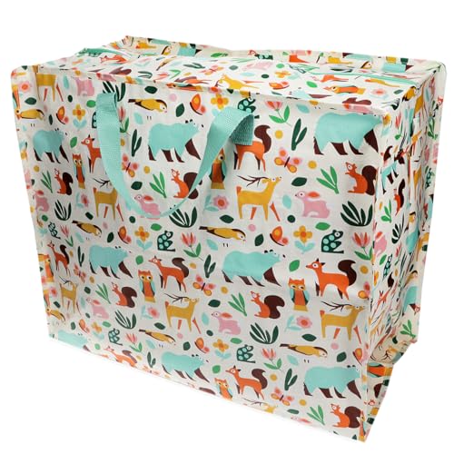 Rex London - XXL Riesentasche, Aufbewahrungstasche mit Reißverschluss, Muster bunt (Woodland/Waldtiere) von Rex London