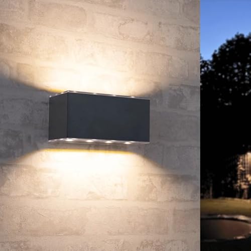 RexTech Solar LED Wandleuchte, Up & Down, Warmweiß 2700K, 100 Lumen, Anthrazit Aluminium, mit Dämmerungssensor von RexTech