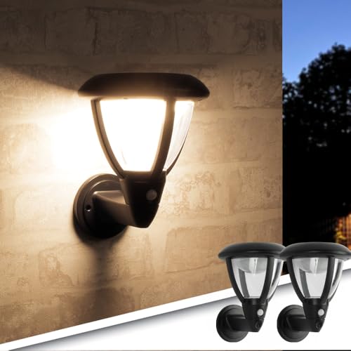 RexTech Solar LED Wandleuchte | Set mit 2 Stück | Warmweißes Licht 2700K | Mit Bewegungsmelder für extra lange Leuchtdauer von RexTech
