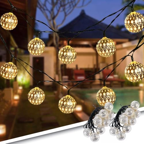 RexTech Solar Lichterkette, 2er Set, 20 LED-Kugeln, Warmweiß 3000K, 8 Lichtmodi, Arabisches Design RexTech Solar Lichterkette, 2er Set, 20 LED-Kugeln, Warmweiß 3000K, 8 Lichtmodi, Arabisches Design von RexTech