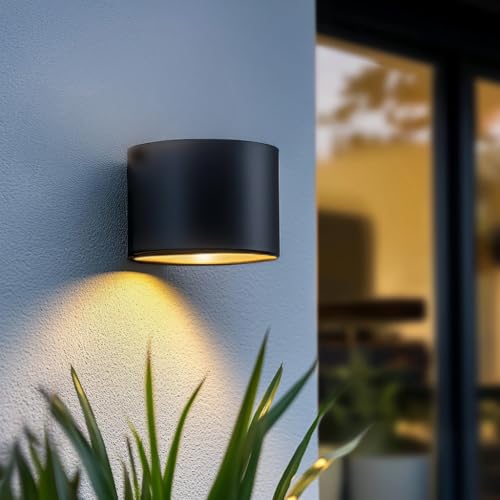 Solar Außenwandleuchte Sven, Up & Down Light, LED Warmweiß, IP54, Anthrazit Aluminium, 2er Set, Rund von RexTech