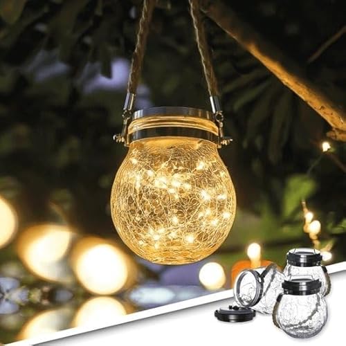 Solar Hängelampe Betsy – 3er-Set LED Solarlampen Außen – Glaskugel mit Glasbruch-Effekt & 30 LEDs – Gartenbeleuchtung zum Aufhängen – Deko Leuchte für Terrasse, Balkon & Baum Solar Hängelampe Betsy – 3er-Set LED Solarlampen Außen – Glaskugel mit Glasbruch-Effekt & 30 LEDs – Gartenbeleuchtung zum Aufhängen – Deko Leuchte für Terrasse, Balkon & Baum von RexTech