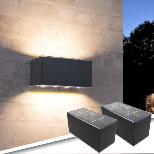 Solar LED Wandleuchten 2er Set – Rechteckiges Up & Down Light – Warmweiß 2700K – Außenwandleuchte solarbetrieben – Wetterfest für Garten, Terrasse, Fassade – Modernes Design Solar LED Wandleuchten 2er Set – Rechteckiges Up & Down Light – Warmweiß 2700K – Außenwandleuchte solarbetrieben – Wetterfest für Garten, Terrasse, Fassade – Modernes Design von RexTech