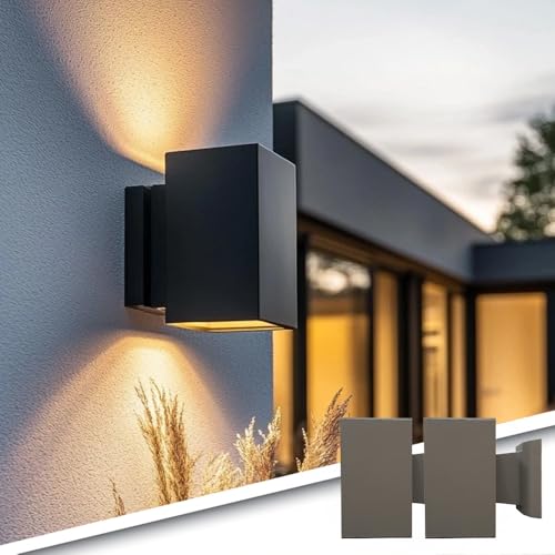 Sverre Solar LED Außenwandleuchte, Up & Down Light, IP54, 3 Lichtmodi, Bewegungssensor, 2er Set, Schwarz, Recht von RexTech