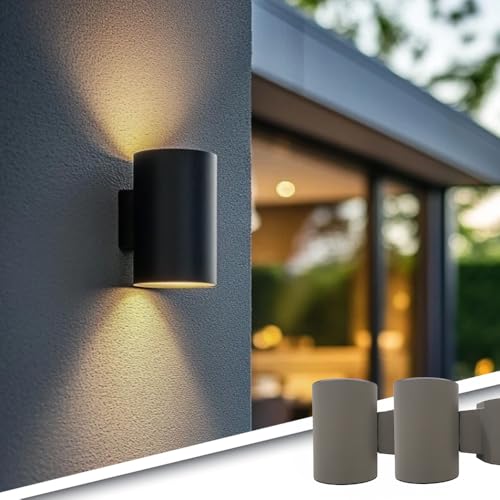 Sverre Solar LED Außenwandleuchte, Up & Down Light, IP54, 3 Lichtmodi, Bewegungssensor, 2er Set, Schwarz, Rund von RexTech
