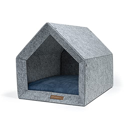 Rexproduct - PetHome Hundehütte mit Liegefläche und Dach I Biss- und Kratzfest I Gute Schalldämmung I Umweltfreundlich & Einfach zu Montieren I Größe L (80x62x64 cm) - Hellgrau und Blau von Rexproduct