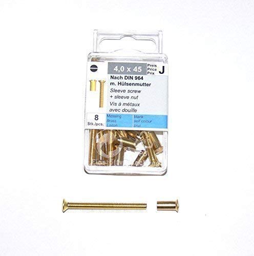 Reyher 8 Hülsenschrauben M4 oder M5, mit Hülsenmutter, Messing, Möbelschraube, DIN 964 (5,0 x 50) von Reyher