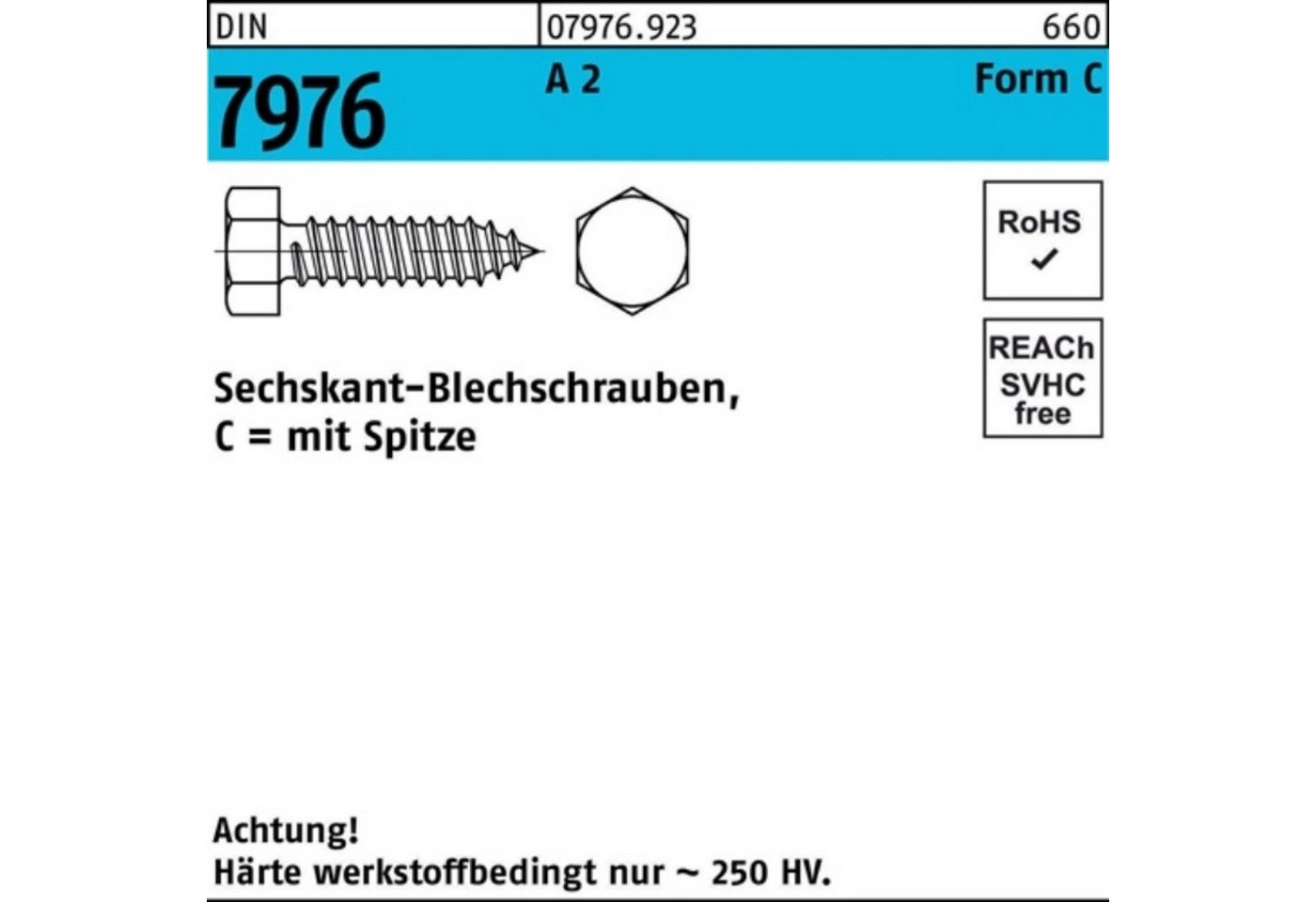 Reyher Blechschraube 1000er Pack Blechschraube DIN 7976 Sechskant/Spitze C 3,5x 25 A 2 1000 von Reyher