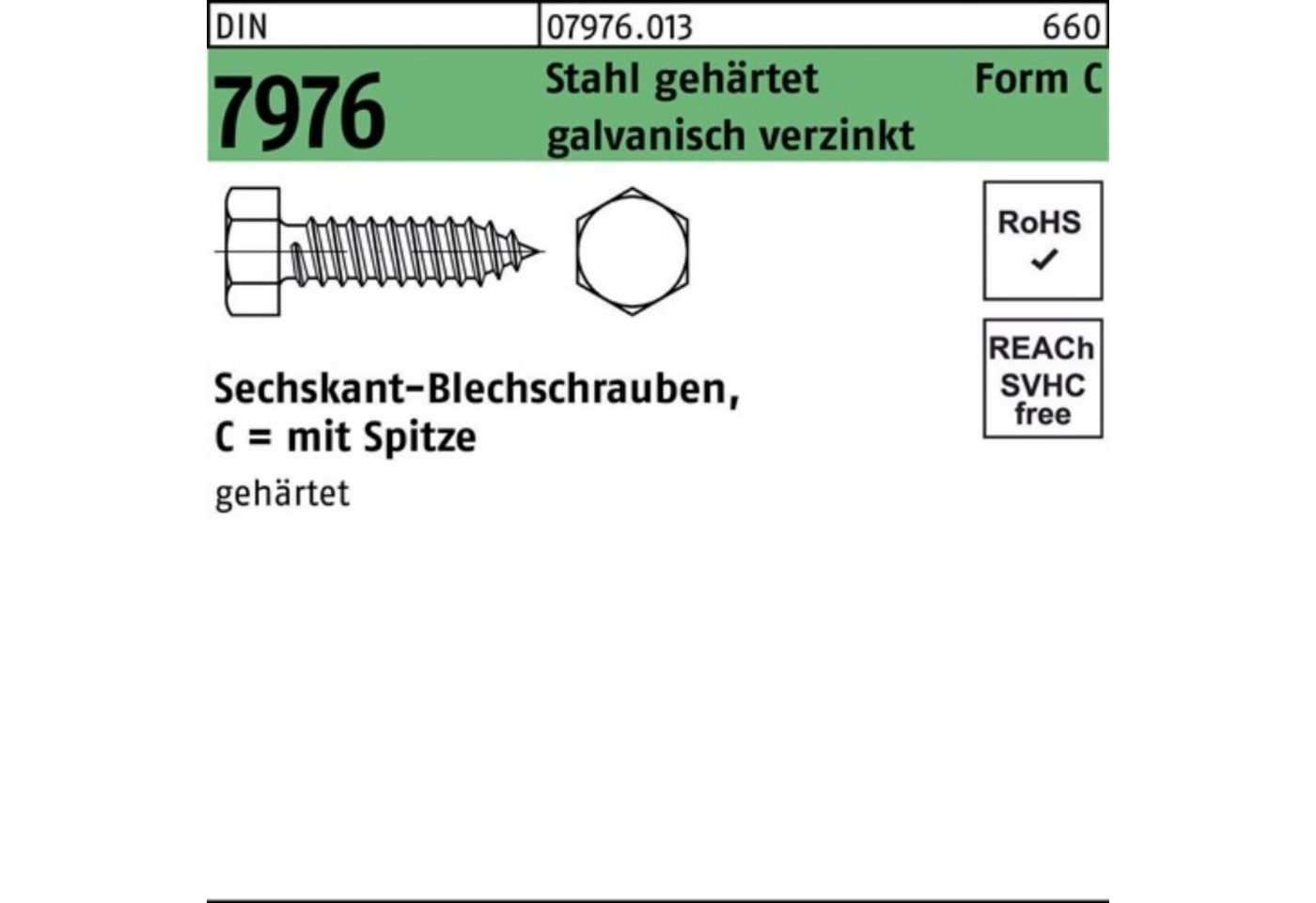 Reyher Blechschraube 1000er Pack Blechschraube DIN 7976 Sechskant/Spitze C 3,5x6,5 Stahl ge von Reyher