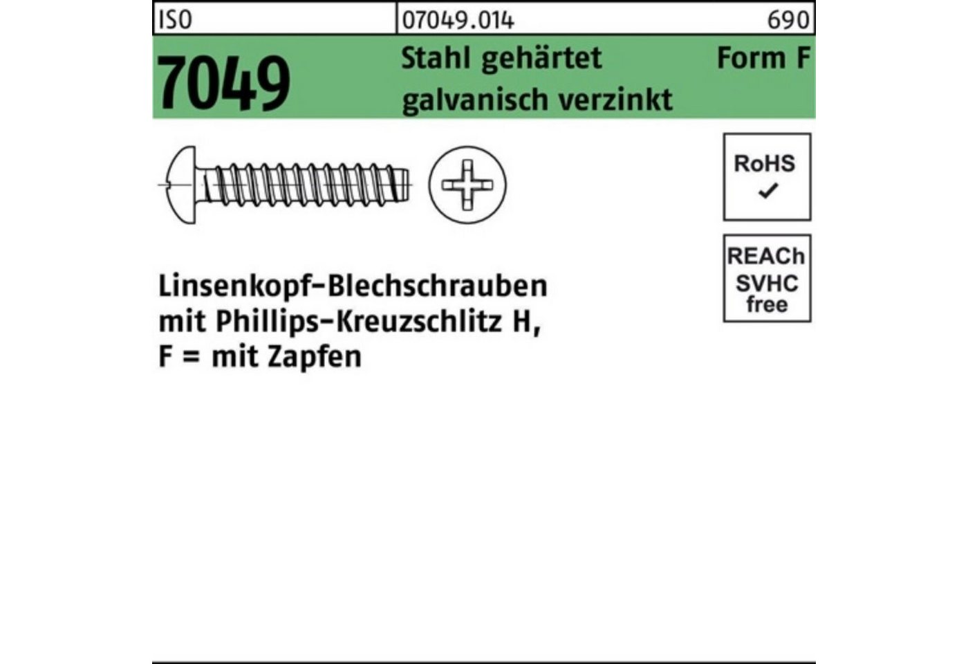 Reyher Blechschraube 2000er Pack Blechschraube ISO 7049 LIKO Zapfen/PH F 2,2x9,5-H Stahl ge von Reyher