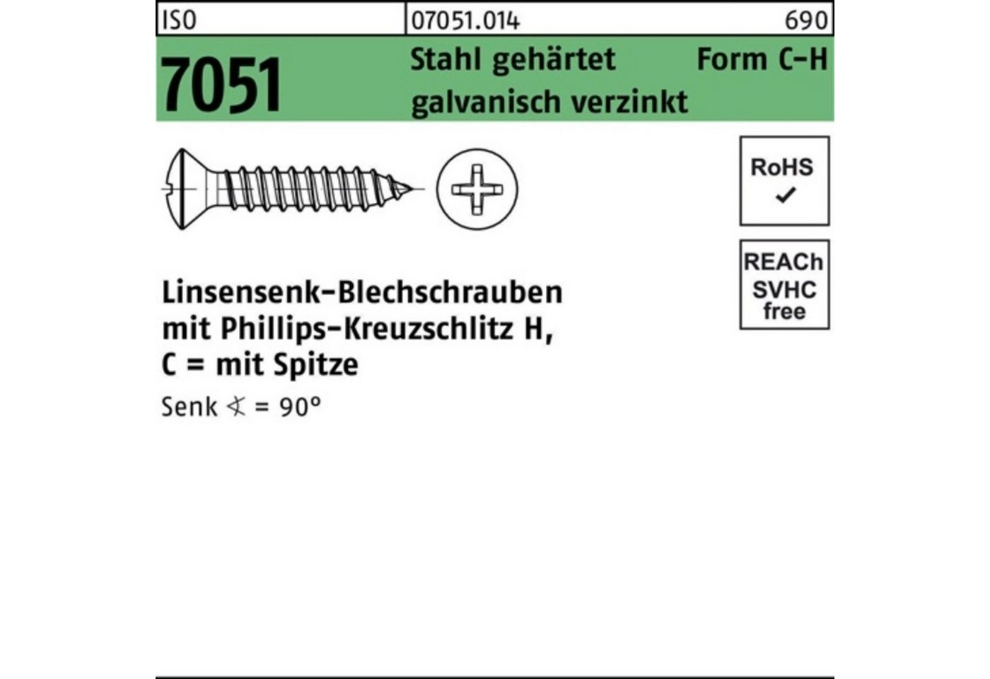Reyher Blechschraube 2000er Pack Blechschraube ISO 7051 LISEKO Spitze/PH 2,9x 19 -C-H Stahl von Reyher