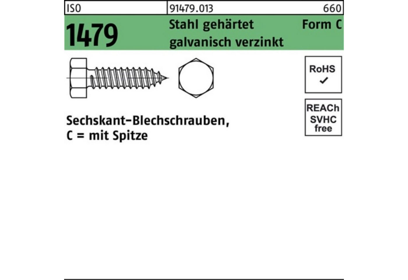 Reyher Blechschraube 250er Pack Blechschraube ISO 1479 Spitze/6-kt C 4,8x50 Stahl gehärtet von Reyher