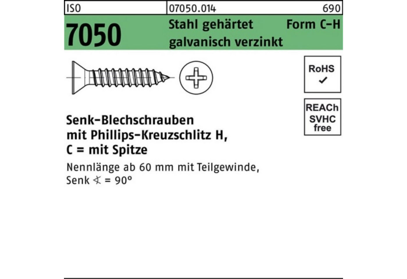 Reyher Blechschraube 500er Pack Blechschraube ISO 7050 SEKO Spitze/PH 4,8x22 -C-H Stahl geh von Reyher