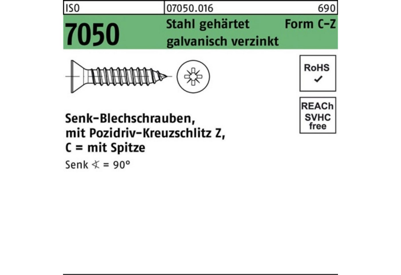 Reyher Blechschraube 500er Pack Blechschraube ISO 7050 SEKO Spitze/PZ 3,5x 32 -C-Z Stahl ge von Reyher