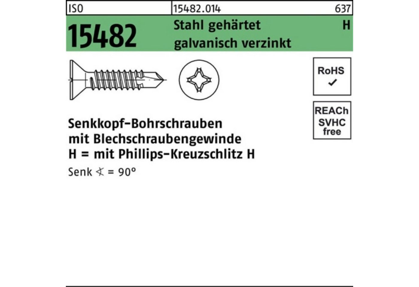 Reyher Bohrschraube 1000er Pack Senkbohrschraube ISO 15482 PH ST 3,5x13-H Stahl gehärtet von Reyher