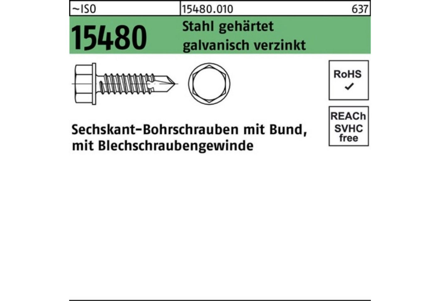 Reyher Bohrschraube 250er Pack Sechskantbohrschraube ISO 15480 Bund ST 5,5x60 Stahl gehär von Reyher