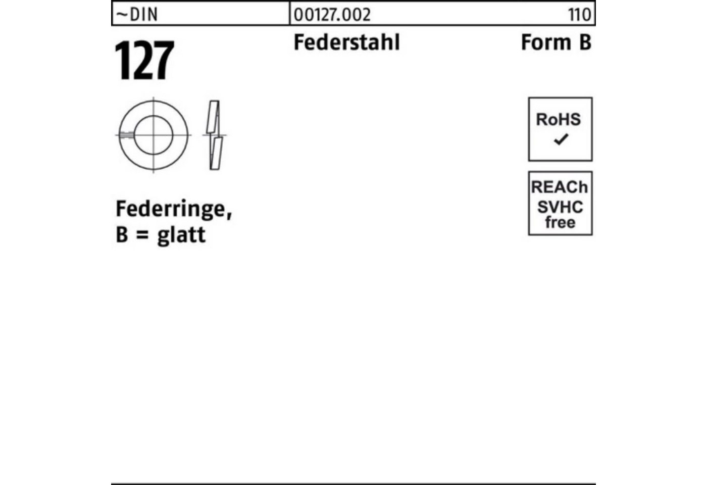 Reyher Federring 100er Pack Federring DIN 127 B 56 Federstahl 1 Stück ~DIN 127 Federst von Reyher